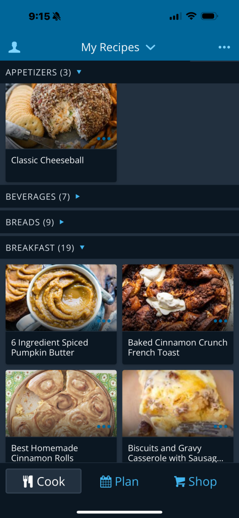 screen shot of Plan To Eat app recipe guide which is an app to simplify your life